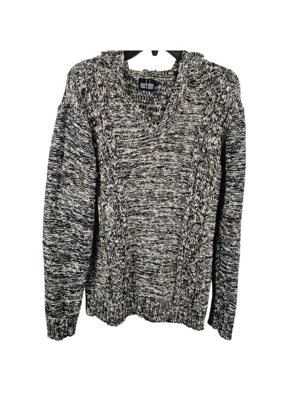 Mark Alan Hooded Sweater Womens XL Heavy Knit Black White Yellow Marled